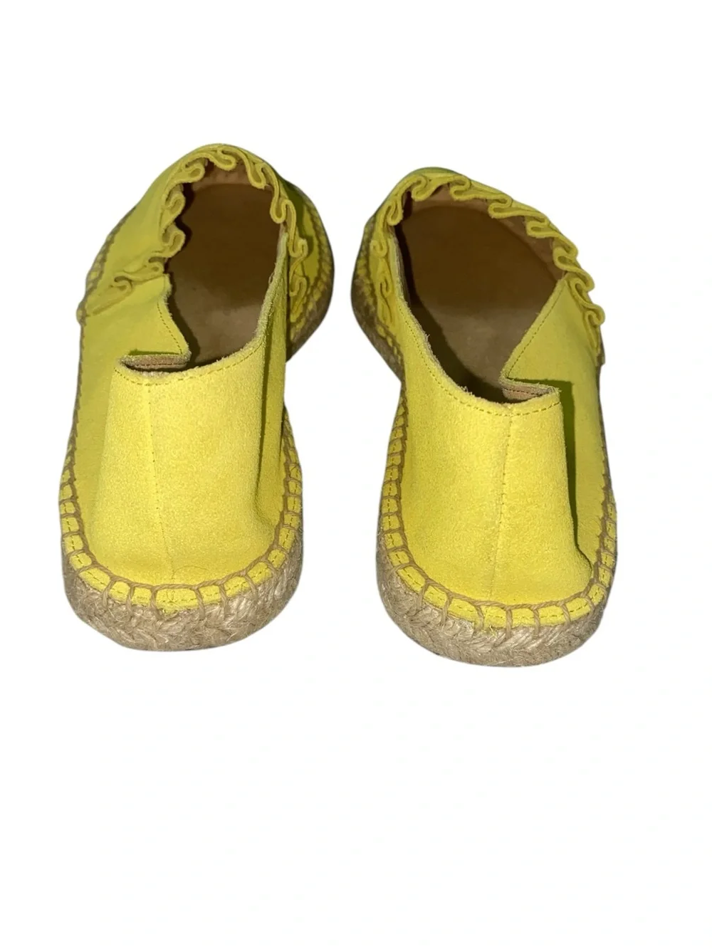 Talbots Izzy Suede Espadrille Flat Size 7.5 Ruffled Chartreuse Sunny Yellow